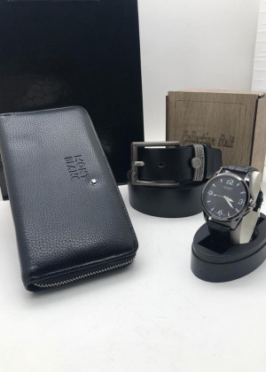Подарочный набор для мужчины ремень, кошелек, часы + коробка #21144853