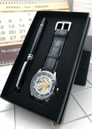 Подарочный набор для мужчины часы, ручка + коробка #21144864