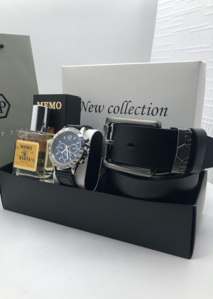 Подарочный набор для мужчины ремень, часы, духи + коробка #21247484