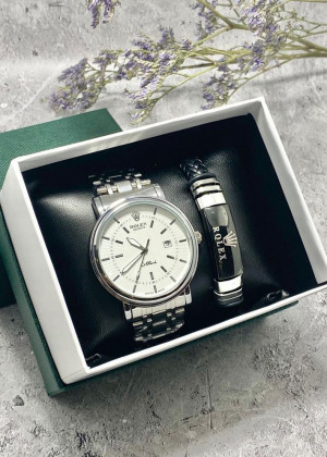 Подарочный набор для мужчины часы и браслет + коробка #23245247