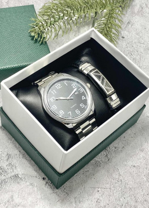 Подарочный набор для мужчины часы и браслет + коробка #23245249