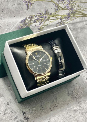 Подарочный набор для мужчины часы и браслет + коробка #23245256