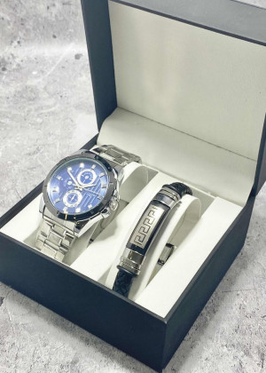 Подарочный набор для мужчины часы и браслет + коробка #23245265