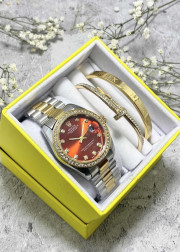 Подарочный набор для женщин часы, 2 браслета + коробка