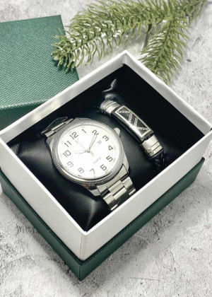 Подарочный набор для мужчины часы и браслет + коробка #23304801