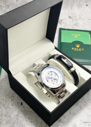 Подарочный набор для мужчины часы и браслет + коробка #23304816