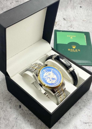 Подарочный набор для мужчины часы и браслет + коробка #23304819