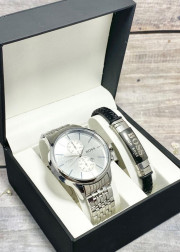 Подарочный набор для мужчины часы и браслет + коробка