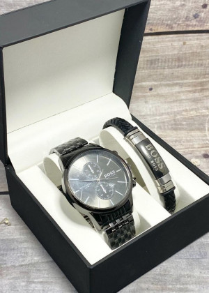 Подарочный набор для мужчины часы и браслет + коробка #23304824