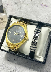 Подарочный набор для мужчины часы и браслет + коробка