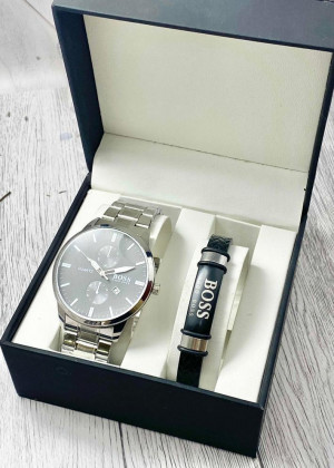 Подарочный набор для мужчины часы и браслет + коробка #23304839